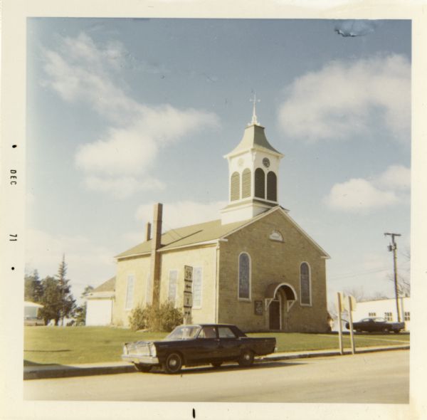 A stone church built in 1851 located at the junction of Highway 39 and County Trunk X in Linden.