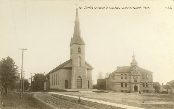 St. John's Church and school. Caption reads: "St. John's Church & School, Little Chute, Wis."