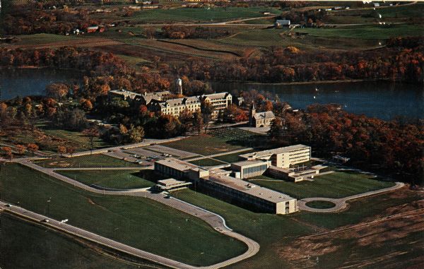 Aerial view of The Holy Family Convent and College, motherhouse of the Franciscan Sisters of Christian Charity, and liberal arts for the education of Sisters and Lay Women.