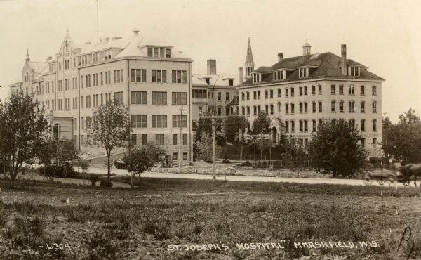 St. Joseph's Hospital. Caption reads: "St. Joseph's Hospital Marshfield, Wis."