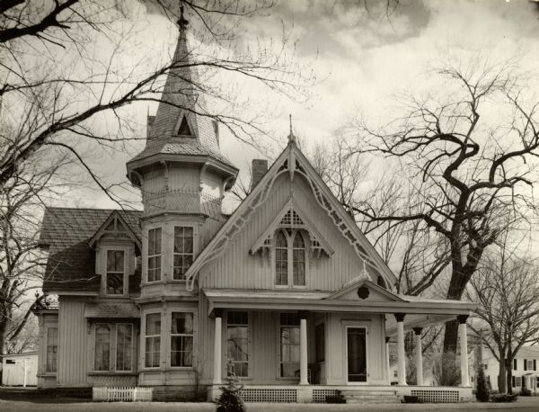 John B. Stickney home, 203 Broadhead Street. The home is a Gothic Revival home built in 1856. The tower, porch and an addition on the far side date from the 1880's.