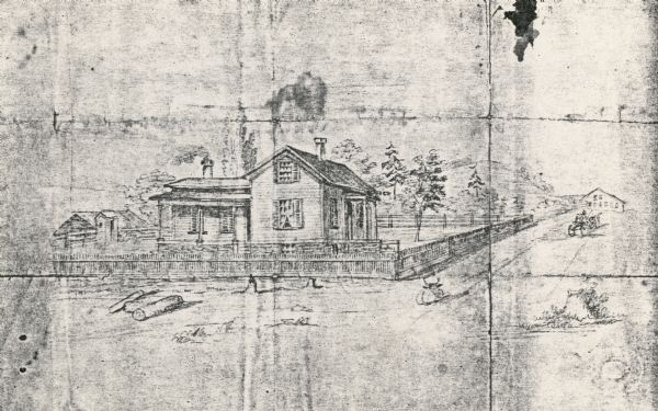 Pencil sketch of the Jacob Miller home.