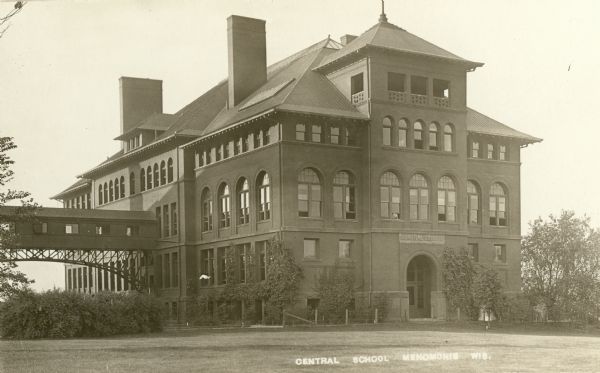 The Central School, later a part of Stout State College. Caption reads: "Central School, Menomonie, Wis."