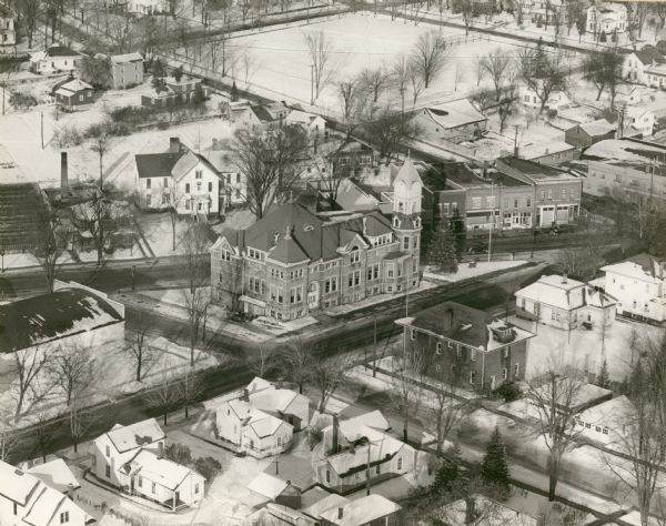 Aerial view of a neighborhood in Merrill.