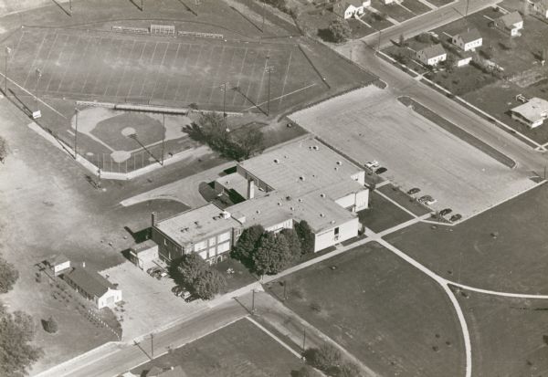 Aerial view of a high school in Middleton.
