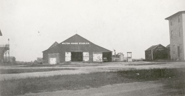 The stables at the Milton House. The Milton House was a part of the Underground Railroad prior to the abolition of slavery. The house was built in 1845 by Joseph Goodrich and turned into an Inn. The frame house and log cabin behind the Inn were also built by Goodrich, along with the Milton House Tavern. The Milton House was later taken over and turned into a museum.