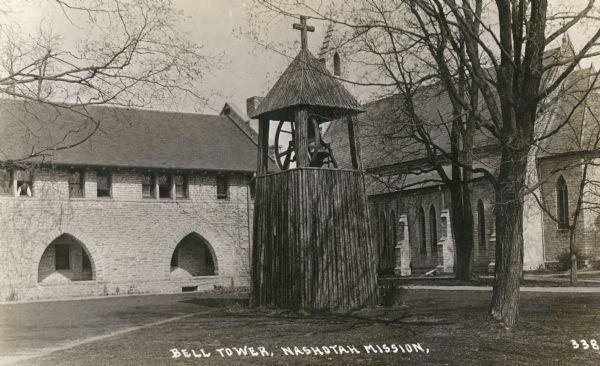 Nashotah Mission bell tower. Caption reads: "Bell Tower, Nashotah Mission."