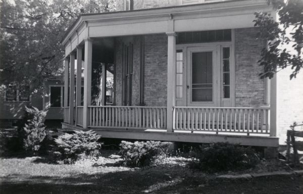 Close-up view of the porch of the Octagon House.