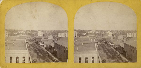 Stereograph of an elevated view of Cedar Street, north side.