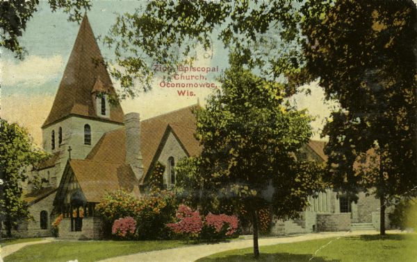 View of the Zion Episcopal Church. Caption reads: "Zion Episcopal Church, Oconomowoc, Wis."