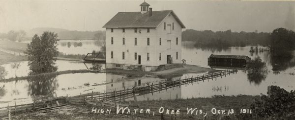 Elevated view of a mill during a flood.