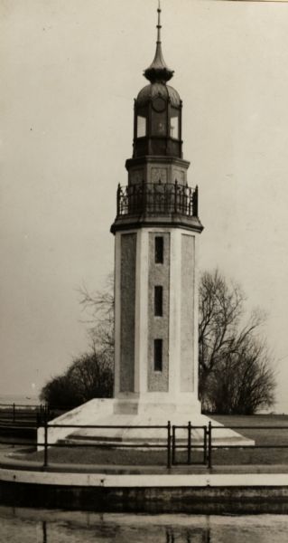 Lighthouse built by State Senator William Bray of Oshkosh, on a point where the Fox River empties into Lake Winnebago.