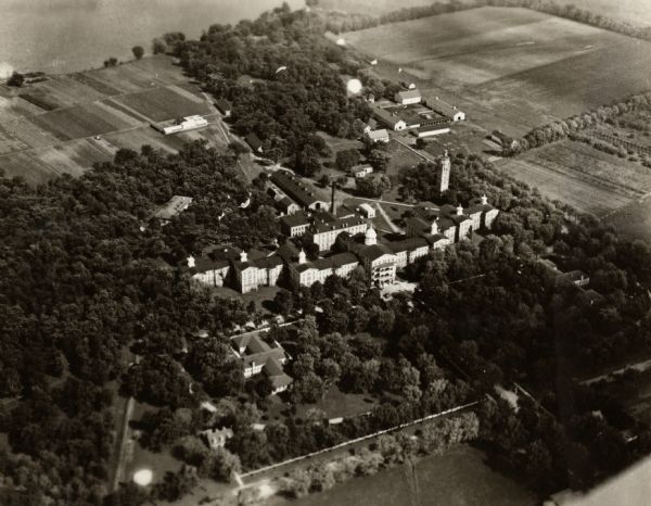 Aerial view of the Northern Wisconsin Hospital for the Insane.