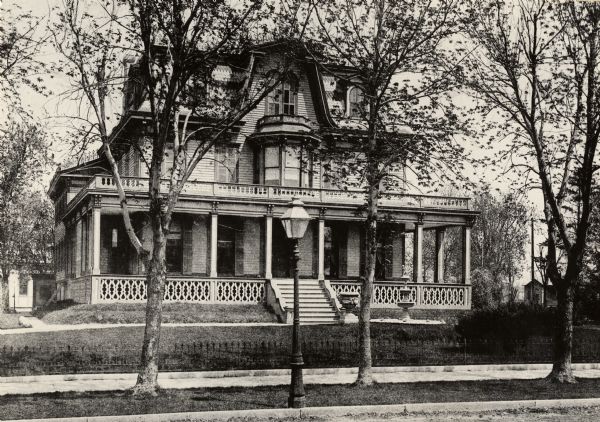 View from street towards the home of Senator Philetus Sawyer. Sawyer was mayor of Oshkosh from 1863 to 1864, and served on the House of Representatives from 1865 to 1875. He became a U.S. Senator in 1881 and died in 1900 at the age of 83.