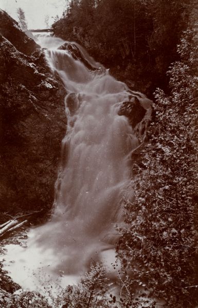 Big Manitou Falls on the Black River. This waterfall reportedly was called "Gitchee Monido" by the Ojibwa, which means "Falls of the Great Spirit."