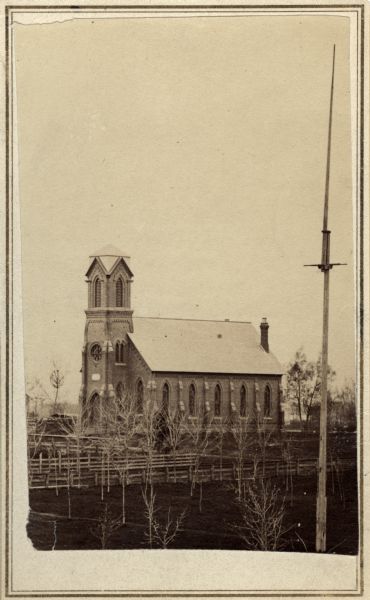 Slightly elevated view across grounds towards the Trinity Episcopal Church, built in 1864.