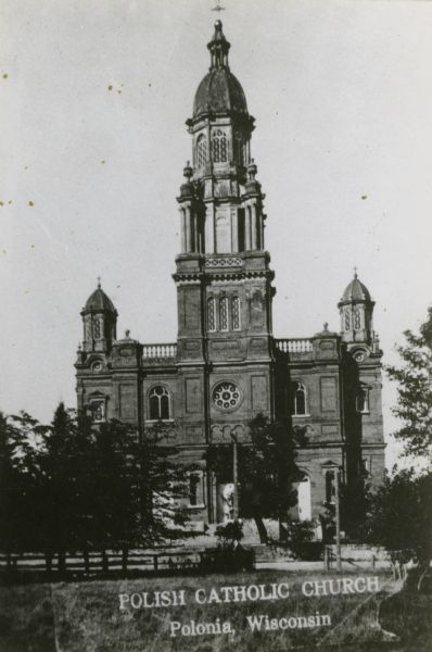 The Third Sacred Heart Church, Polish Catholic, built in 1903. The church, built next to the locaton of the Second Sacred Heart Church was struck by lightning in 1934, and was consumed by fire. Polonia was the first Polish settlement in Wisconsin.