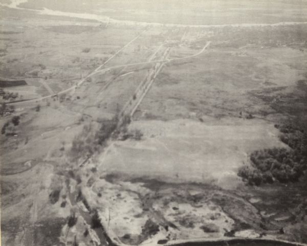An aerial view of the Portage Canal, Fox and Wisconsin Rivers.