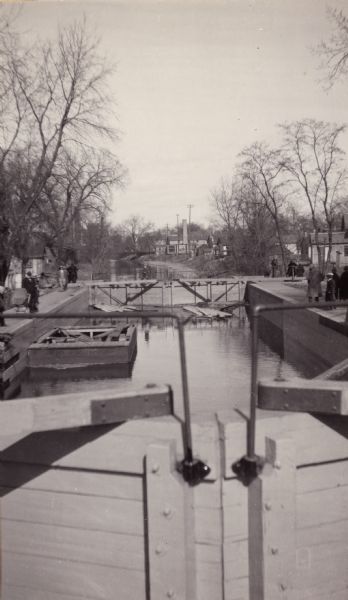 A close view of the canal locks.