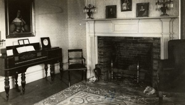 An interior view of the parlor in the Indian Agency house.
