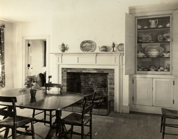 An interior view of the dining room. This house was restored and furnished by the Colonial Dames in Wisconsin between 1929-1932 acting under the name of the Old Indian Agency House Association.
