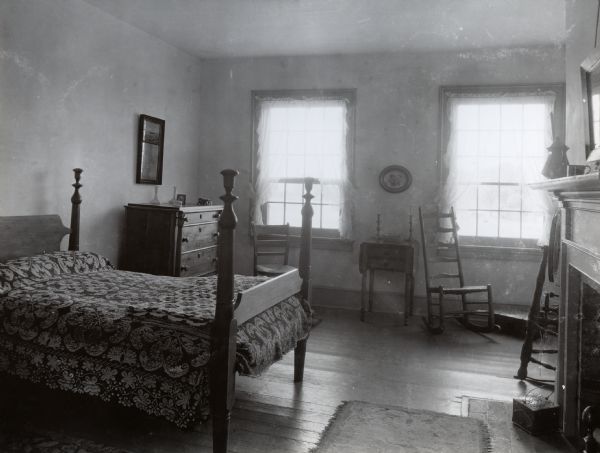 Indian Agency House near the site of Fort Winnebago. Interior view of one of the bedrooms.