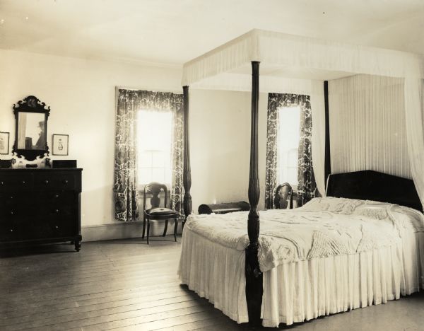 The Indian Agency House near the site of Fort Winnebago. Interior view of one of the bedrooms.
