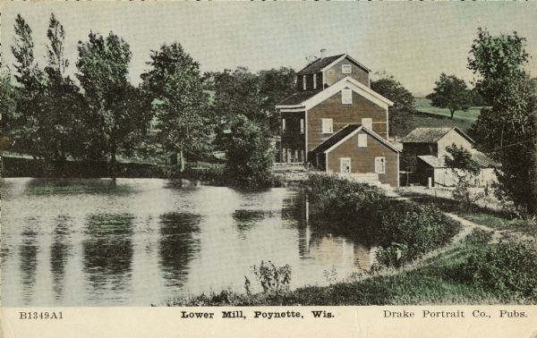 View of the Lower Mill. Caption reads: "Lower Mill, Poynette, Wis."