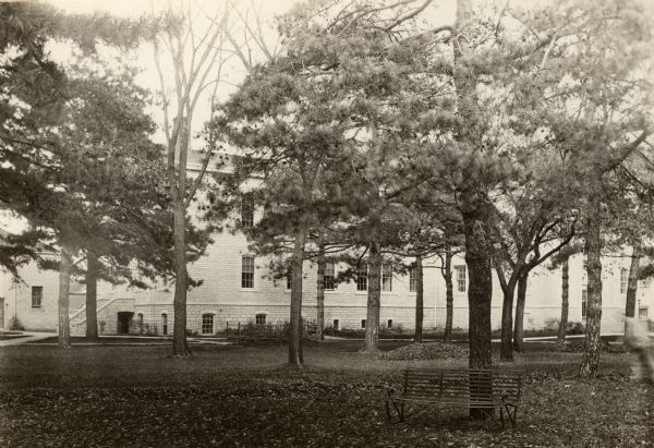 View across lawn with trees towards the Crawford County Court house after remodeling.