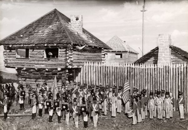 Fort Shelby built in 1814 and named for the Governor of Kentucky, was surrendered to British forces later in 1814 and renamed Fort McKay. Pictured here is a diorama in the museum at Villa Louis, Prairie du Chien, representing the surrender. Fort McKay was destroyed by the British commander in 1815 at the conclusion of hostilities. The first log construction Fort Crawford was built on approximately the same site by Americans who then controlled the area, in 1816.