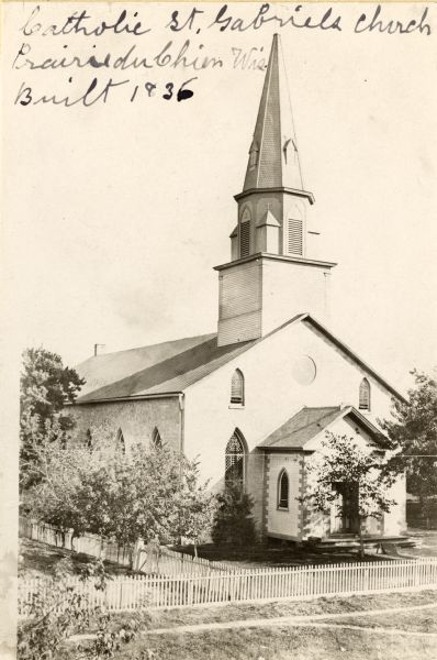 St. Gabriel's Church. The parish was organized in 1817, the site of this church was acquired in 1836, and building began in 1839 under Father Cretin; Father Mazzuchelli designed the structure. It was finished during Father Galtier's leadership (1847-1866). In 1908, Father Becker had it remodeled.