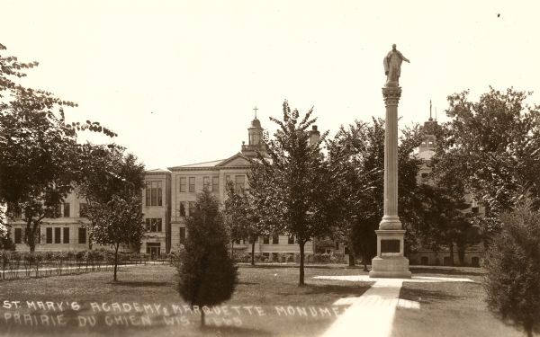 View of the Marquette monument at St. Mary's Academy.