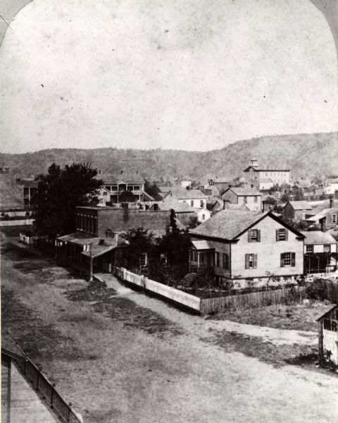 One-half stereograph of town, elevated view looking northeast from Case's Block.