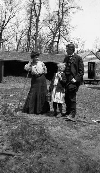 Irvine Lenroot, a leader in the La Follette-Progressive wing of the Republican Party in Wisconsin, with Belle Case La Follette and Mary La Follette at Maple Bluff Farm.  This snapshot was taken in 1906, the year in which Robert M. La Follette, Sr. persuaded Lenroot to run for governor.  Although unsuccessful in his candidacy, Lenroot was elected to the Congress in 1908 and later to the U.S. Senate. He turned down the Republican vice-presidential nomination in 1920.