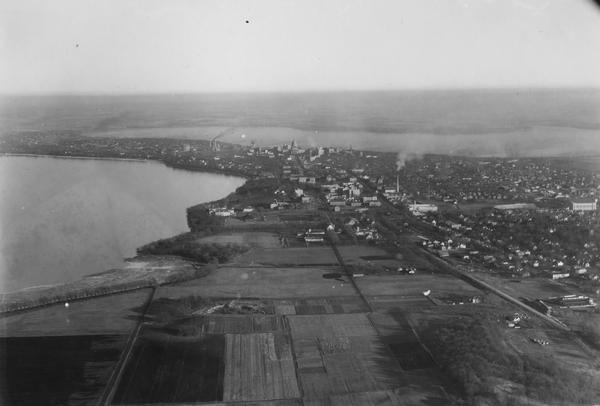 Aerial view of Madison, looking east.