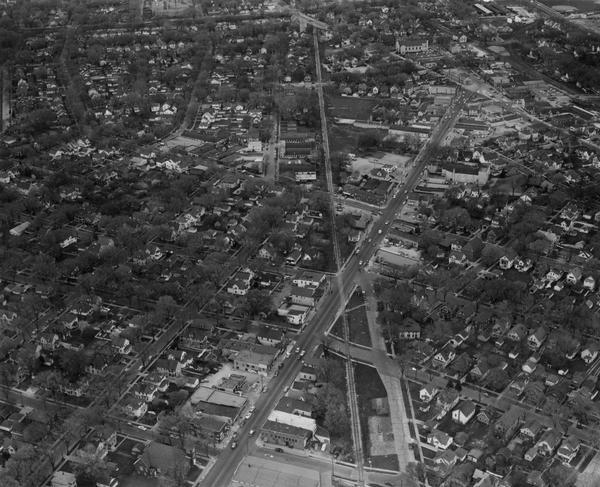 Aerial view of Atwood Avenue, looking west towards Winnebago Street and "Schenk's Corners."