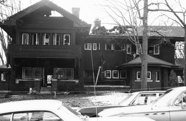 The Bradley House after the fire of March 17. There is obvious fire damage to the roof.
