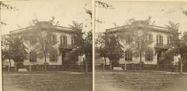 Stereograph of the Briggs residence, also known as the Kendall house.
