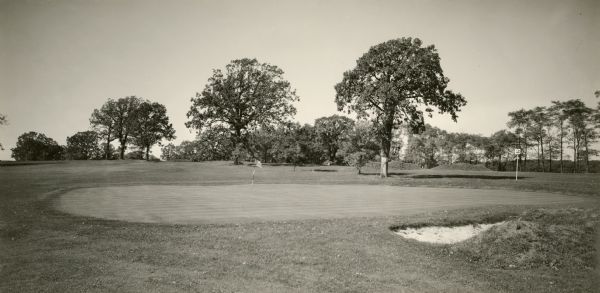The number 2 green at the Burr Oaks Golf Course.