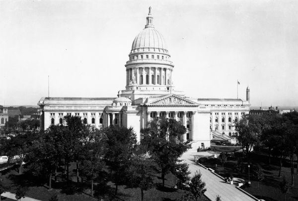 Elevated view of the Wisconsin State Capitol building.