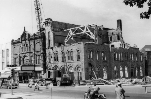City Hall on the corner of Mifflin Street and Wisconsin Avenue, in the course of demolition.