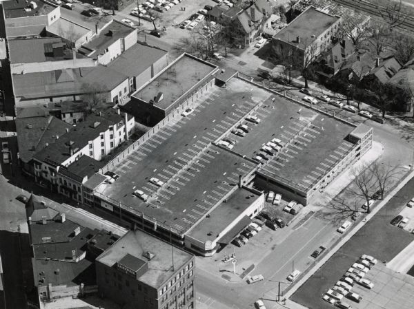 Aerial view of the Doty Street parking ramp.