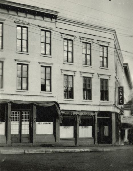 The Emigranten Office at King and Webster Streets. The Emigranten was published here in the 1850s and 1860s.