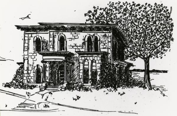 An engraving of the Executive Residence, 130 East Gilman Street.
