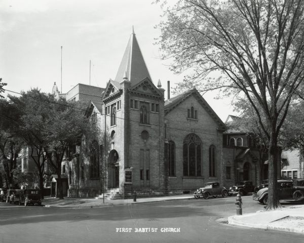 The First Baptist Church, 201 North Carroll Street. Caption reads: "First Baptist Church."