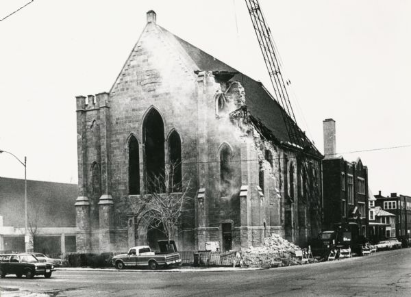 The First Methodist Church on Wisconsin Avenue in the process of being razed.
