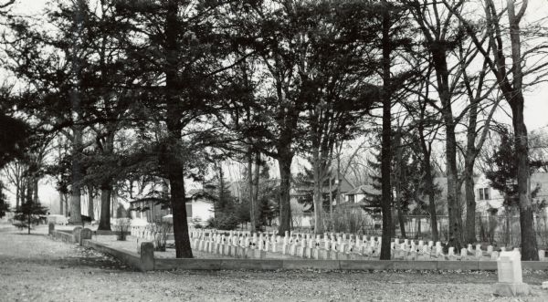 Burial plot at Forest Hill Cemetery, where 140 Confederate prisoners of war were interred after perishing at Camp Randall military prison during the spring of 1862.