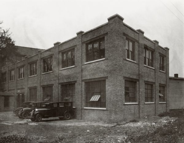 Exterior view of the French Battery and Carbon Company office building.