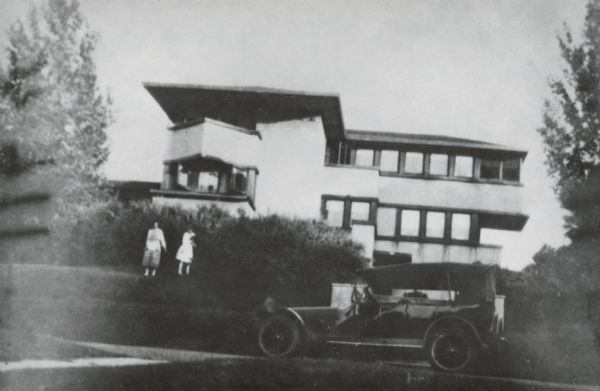 The Eugene A. Gilmore House, 120 Ely Place (formerly 143 Prospect Avenue), designed by Frank Lloyd Wright c. 1908-1909. It is also known as the "Airplane House."