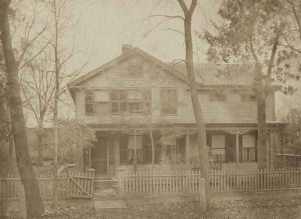 The Gregory Residence, 145 West Gilman Street, home of Jared Comstock Gregory, his wife Charlotte Camp Gregory, and their children, Stephen Strong Gregory (1849-1920), Charles Noble Gregory (1851-1932), and Cora Whittlesey Gregory (1853-1915). The Gregory family came to Madison in January, 1858, from Owego, Tioga County, New York.